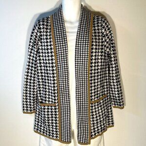 Investments  SZ M  Black & White Houndstooth open front cardigan classic office